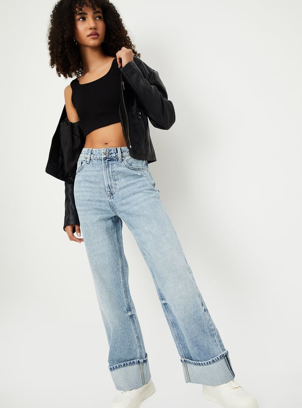 Relaxed Fit Washed Wide Leg Jeans for Women with Soft Comfortable Fabric, Contemporary Casual Design, and Versatile Everyday Wear