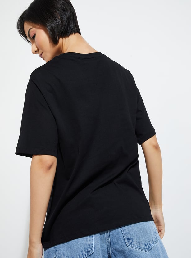 Casual Black Printed T-shirt with Comfortable Fit for Women