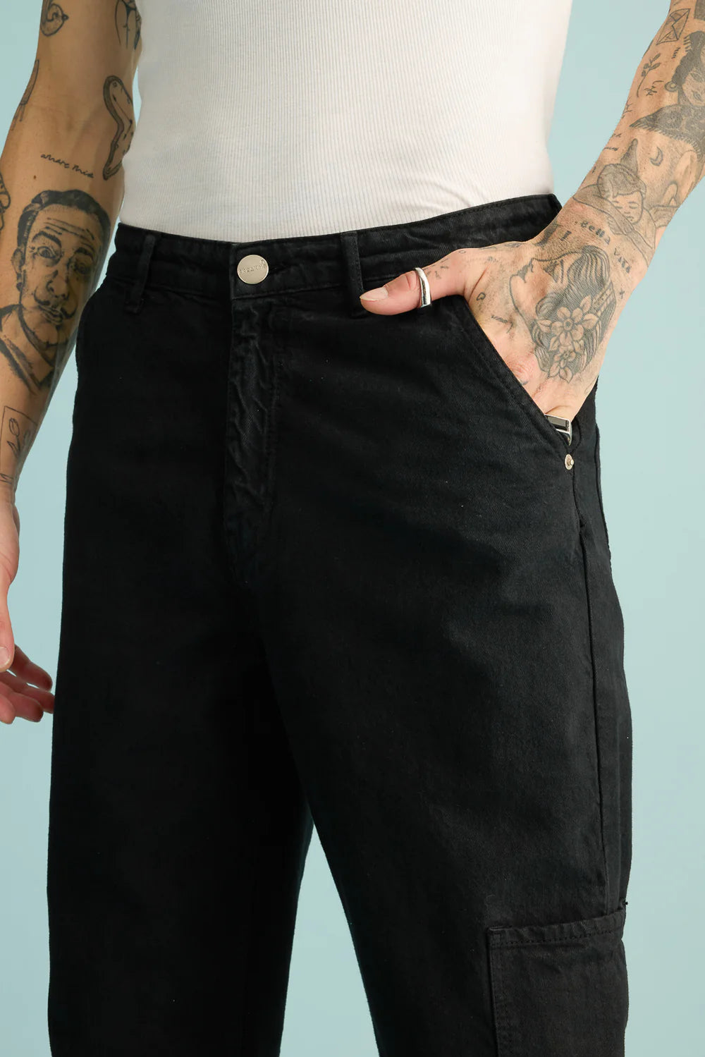 Black Men’s Straight Cut Cargo Denim Trousers