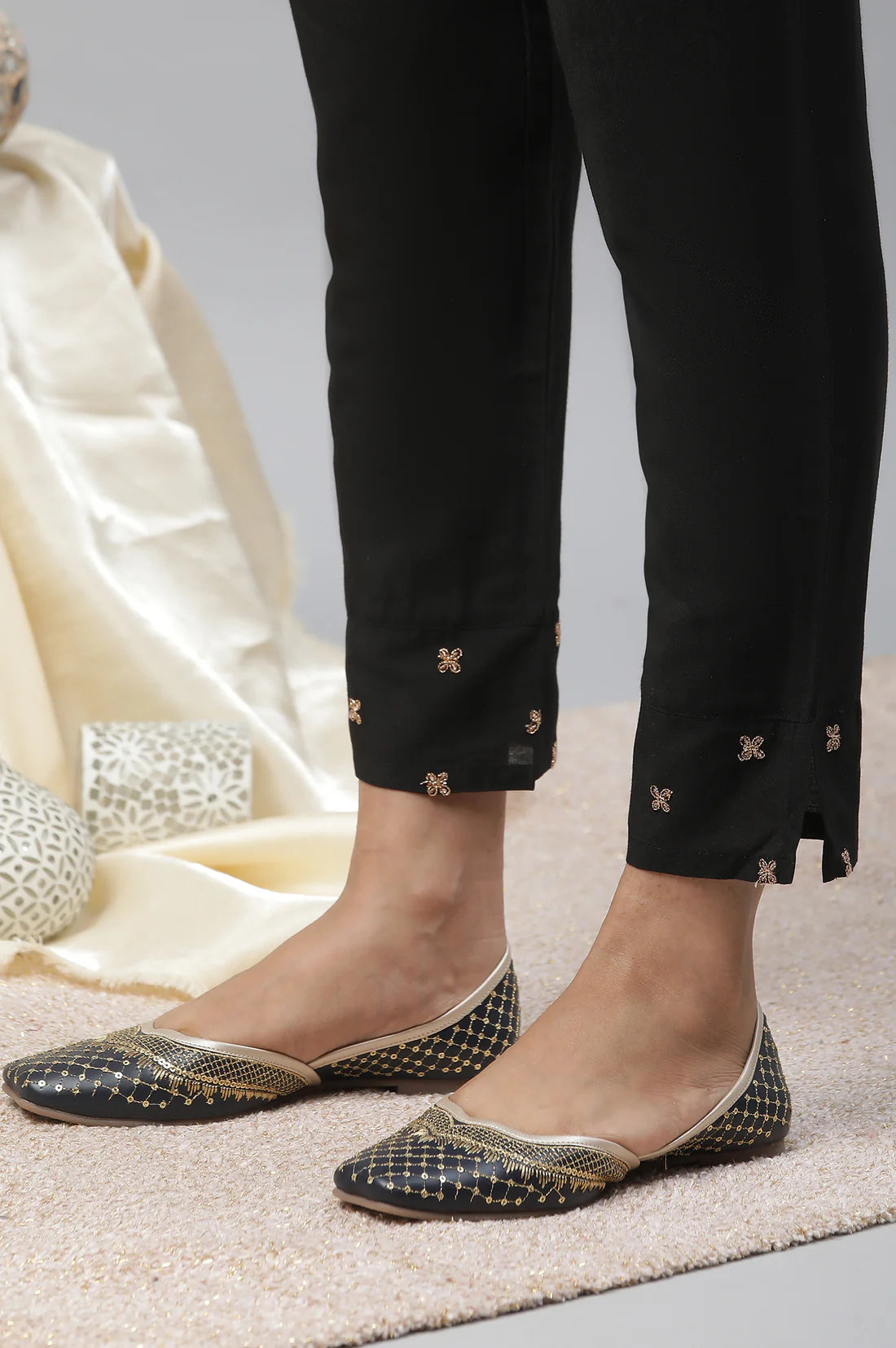 Graceful Black Zari Embellished Kurta, Pants, and Dupatta Ensemble with Refined Design, Comfortable Fit, and Timeless Appeal for Festive and Traditional Events