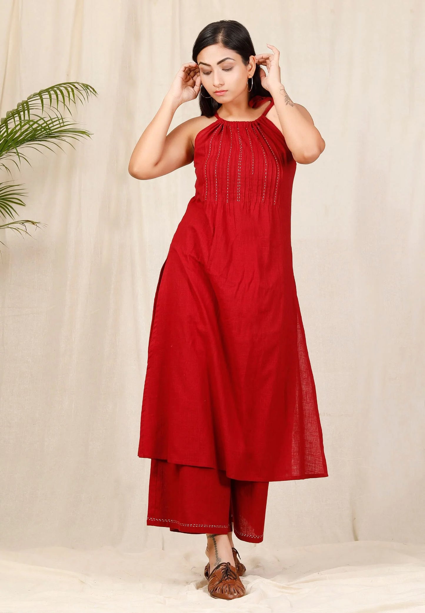 Trendy Sindoori Halter Neck Kurta for Women’s Ethnic Wardrobe