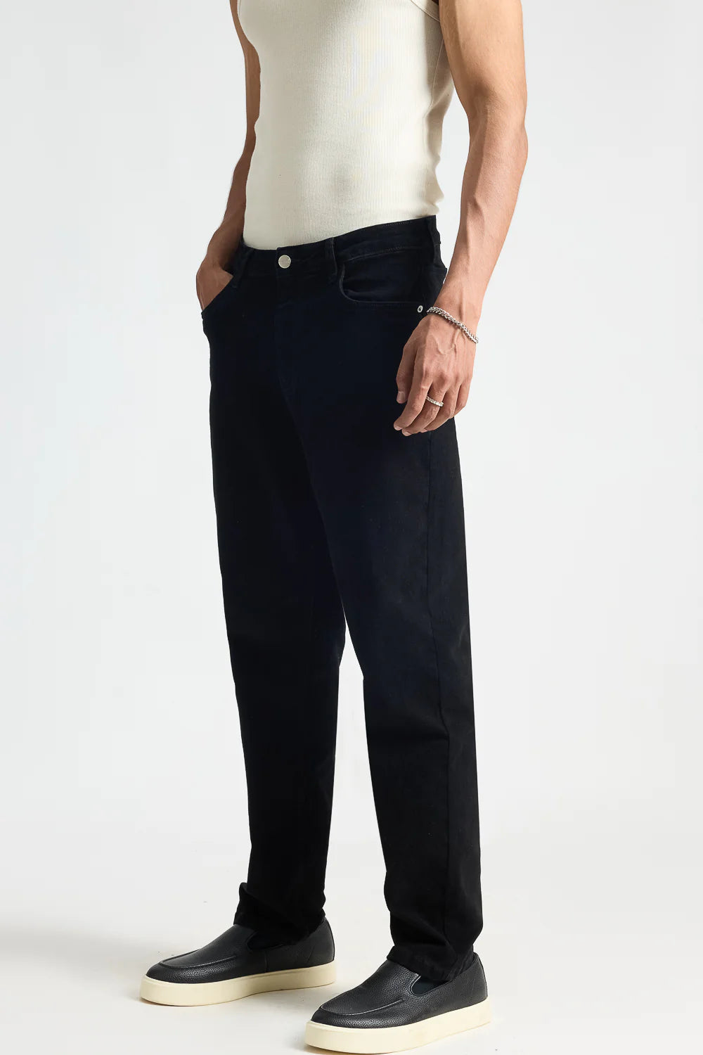 Sleek Black Slim Cut Denim Jeans for Men