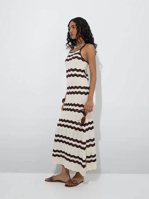 Stylish Off-White Cotton-Blend Dress Highlighting Knit-Textured Finish, Straight Silhouette, and Polished Look for Casual and Semi-Formal Outfits