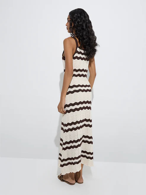 Stylish Off-White Cotton-Blend Dress Highlighting Knit-Textured Finish, Straight Silhouette, and Polished Look for Casual and Semi-Formal Outfits