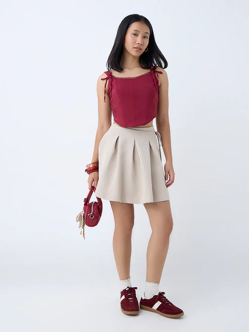 Chic Burgundy Corset Inspired Blouse for Trendy Outfits
