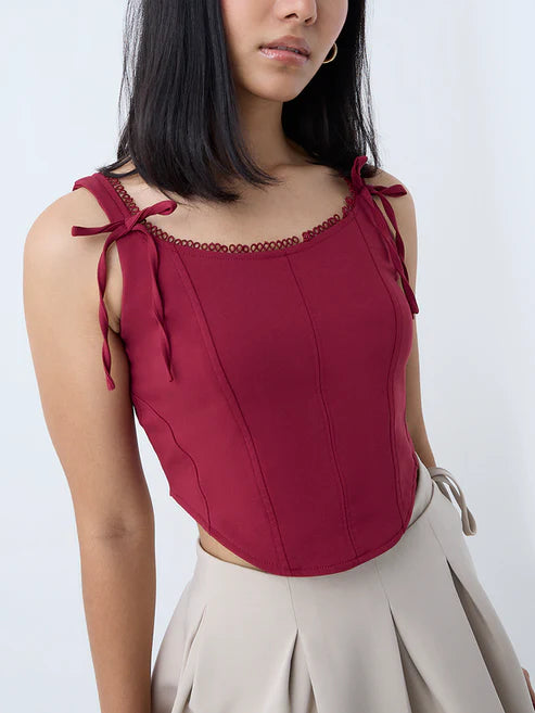 Chic Burgundy Corset Inspired Blouse for Trendy Outfits