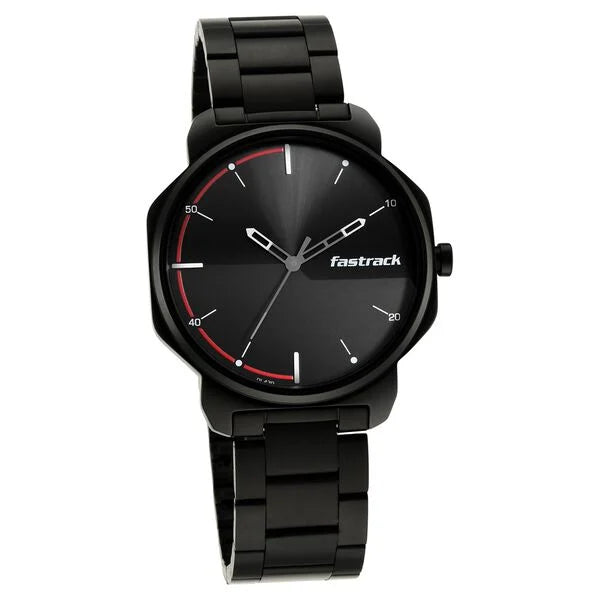 Chic Men’s Black Dial Watch with Quartz Movement and Metal Strap