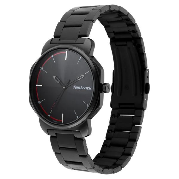 Chic Men’s Black Dial Watch with Quartz Movement and Metal Strap