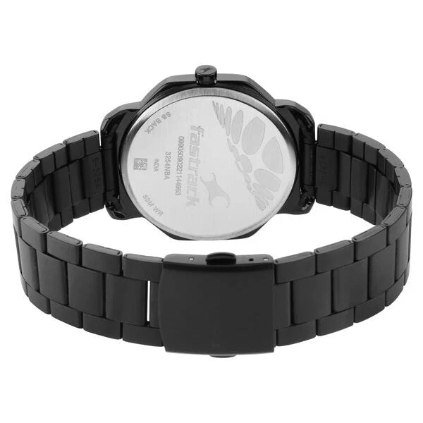 Chic Men’s Black Dial Watch with Quartz Movement and Metal Strap