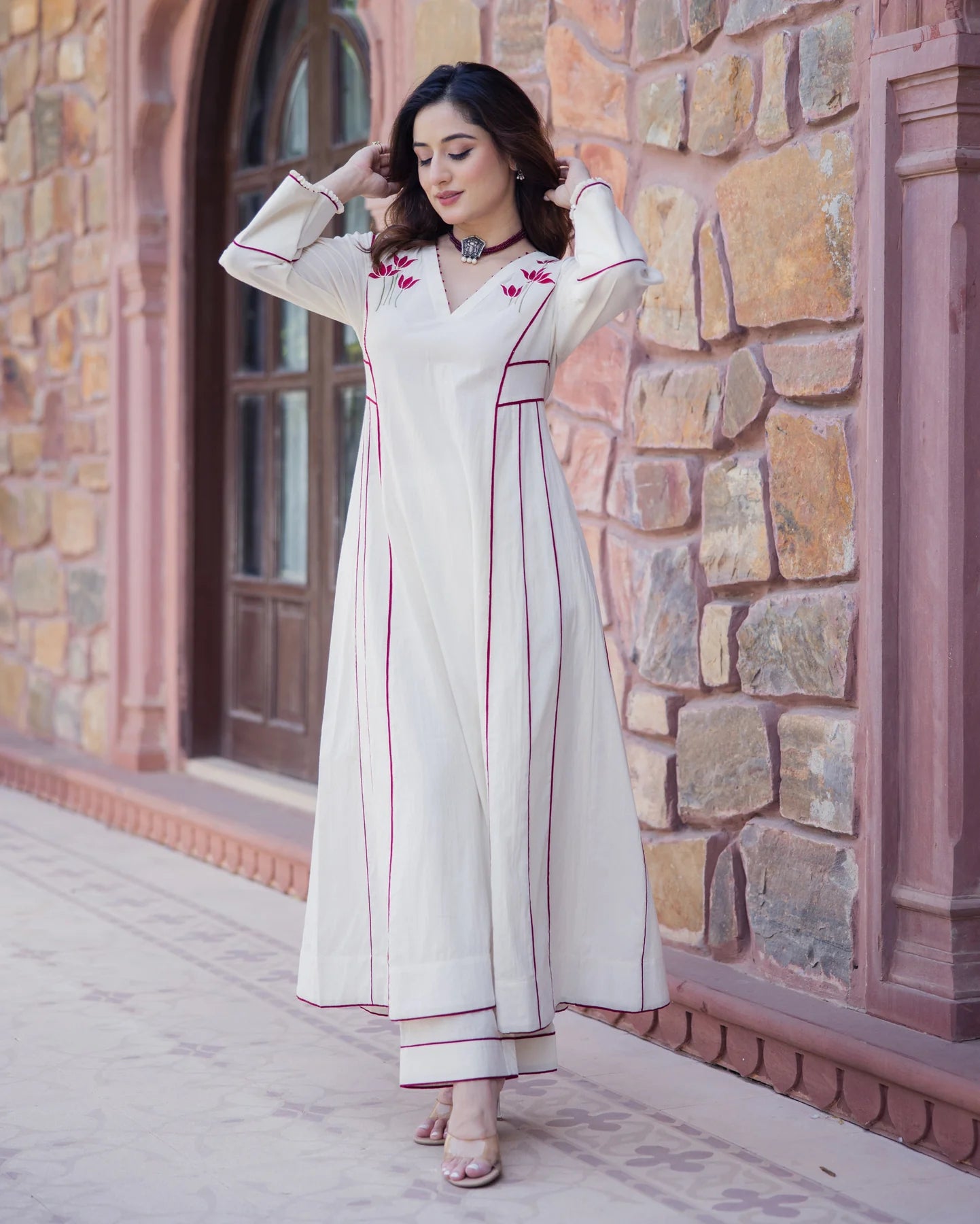 Sophisticated Off White Embroidered Cotton Kurta Set for Everyday and Occasions