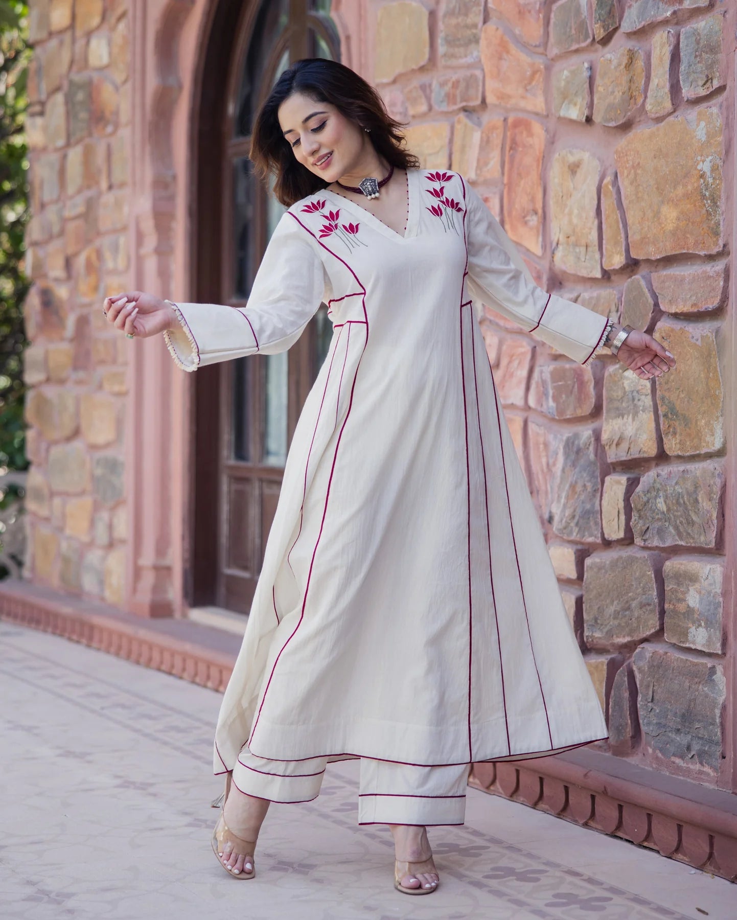 Sophisticated Off White Embroidered Cotton Kurta Set for Everyday and Occasions
