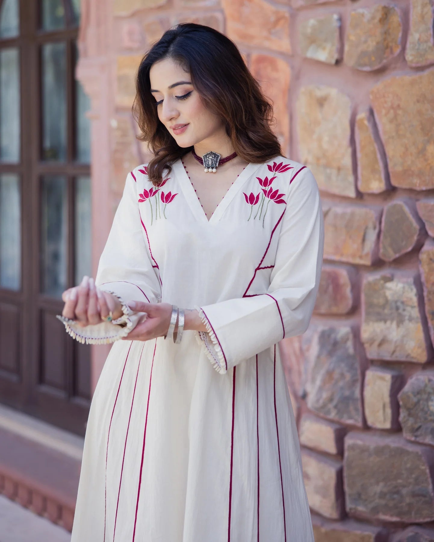 Sophisticated Off White Embroidered Cotton Kurta Set for Everyday and Occasions