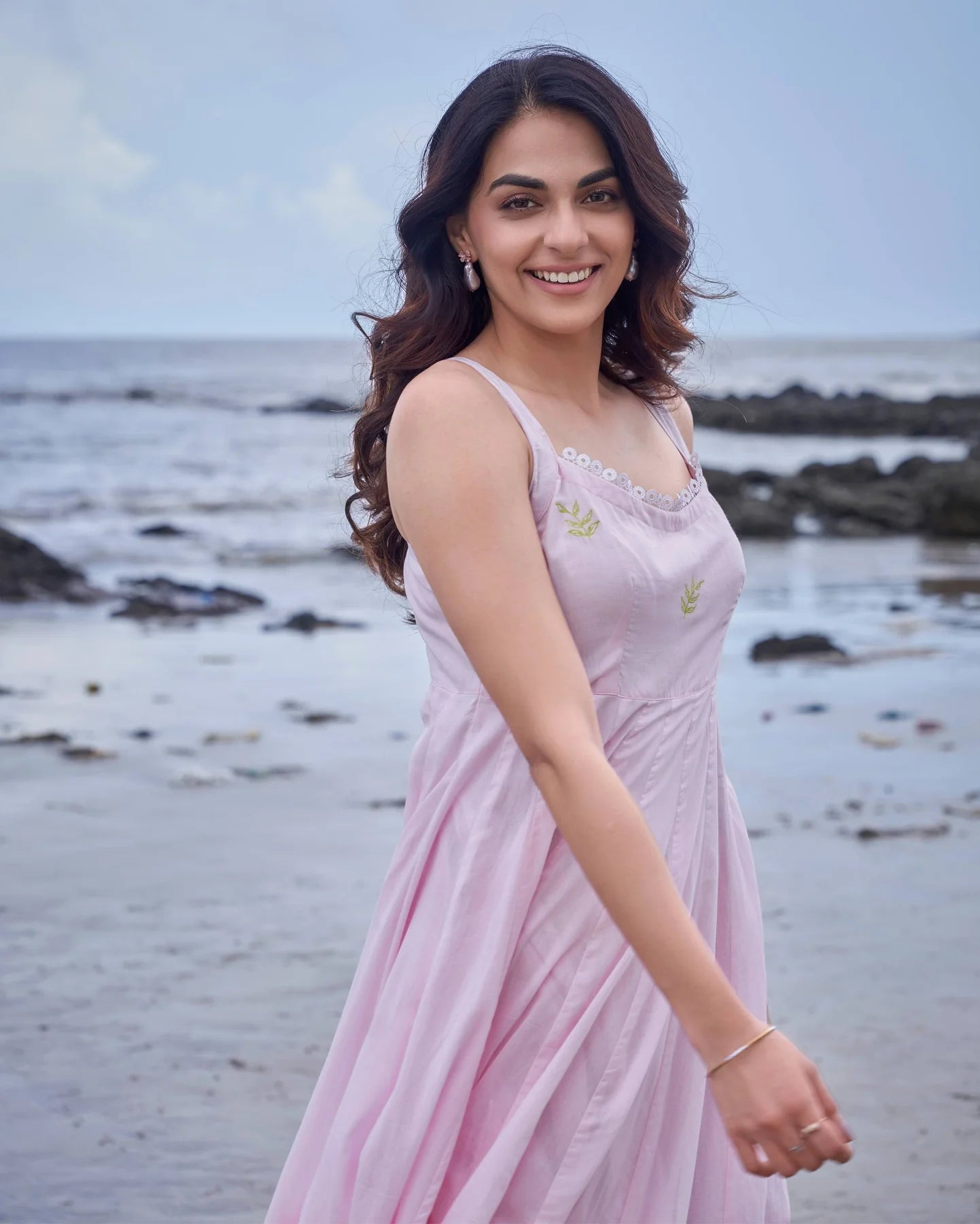 Sophisticated Pink and Green Embroidered Cotton Dress Highlighting Colour Block Detailing, Artistic Embroidery, and Versatile Styling Options for Seasonal Wardrobes