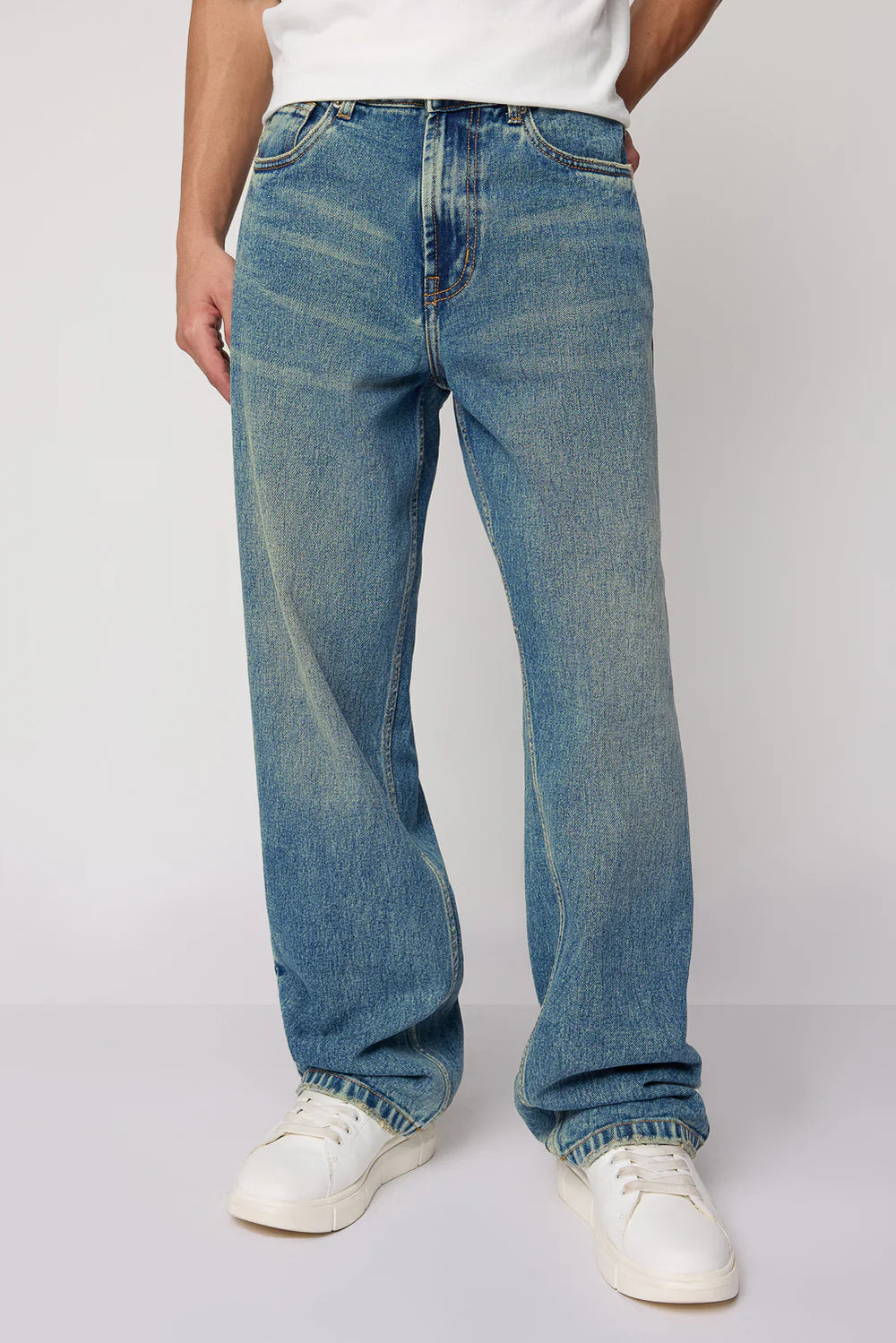 Blue Azure Relaxed Fit Baggy Straight Cut Jeans for Men