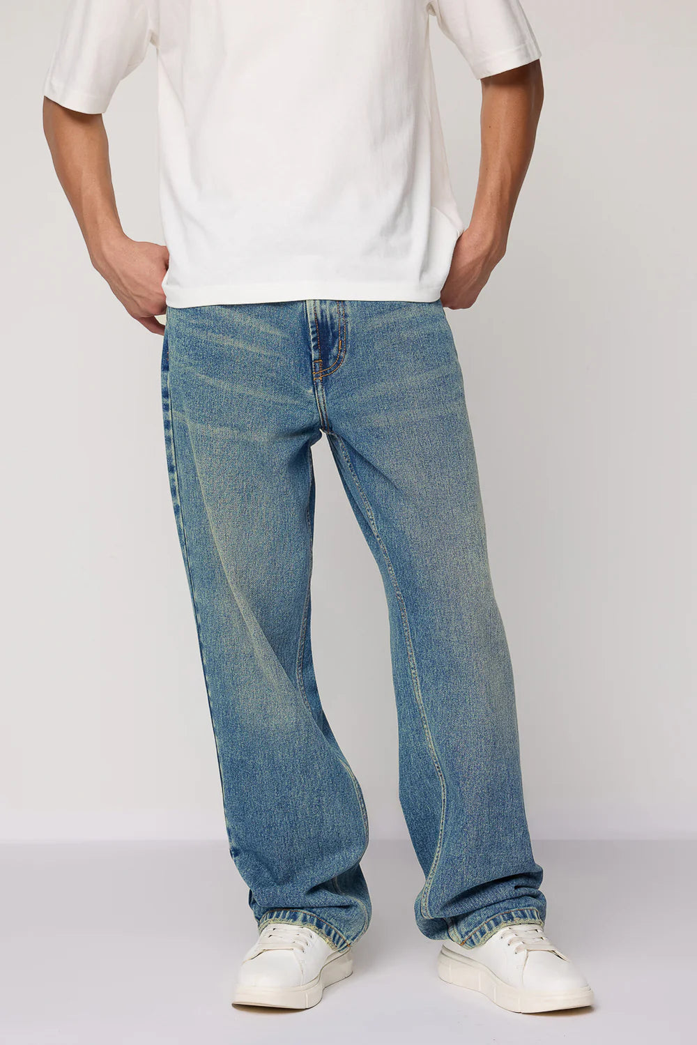 Blue Azure Relaxed Fit Baggy Straight Cut Jeans for Men