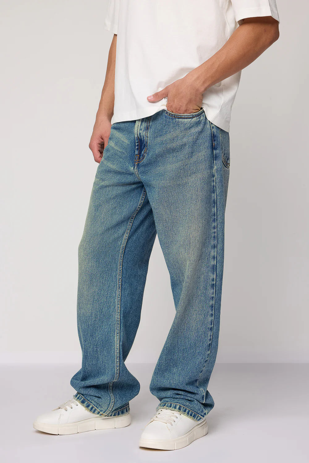 Blue Azure Relaxed Fit Baggy Straight Cut Jeans for Men