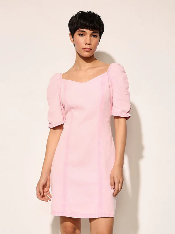 Chic Pink Denim Bodycon Dress Featuring Figure-Hugging Fit, Sleek Design, and Trendy Appeal for Casual Wear and Party Looks