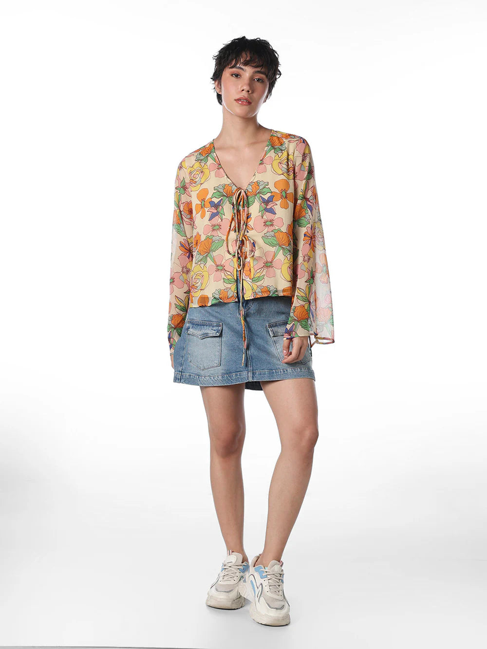 Beautiful Women’s Multi-Colour Top with Blooming Floral Design