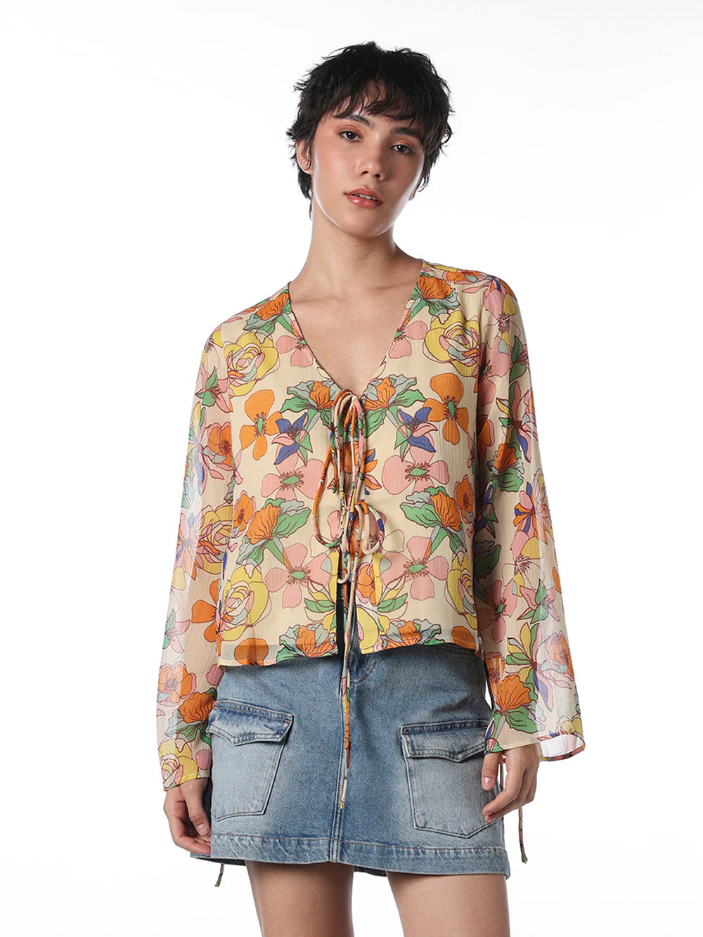Beautiful Women’s Multi-Colour Top with Blooming Floral Design