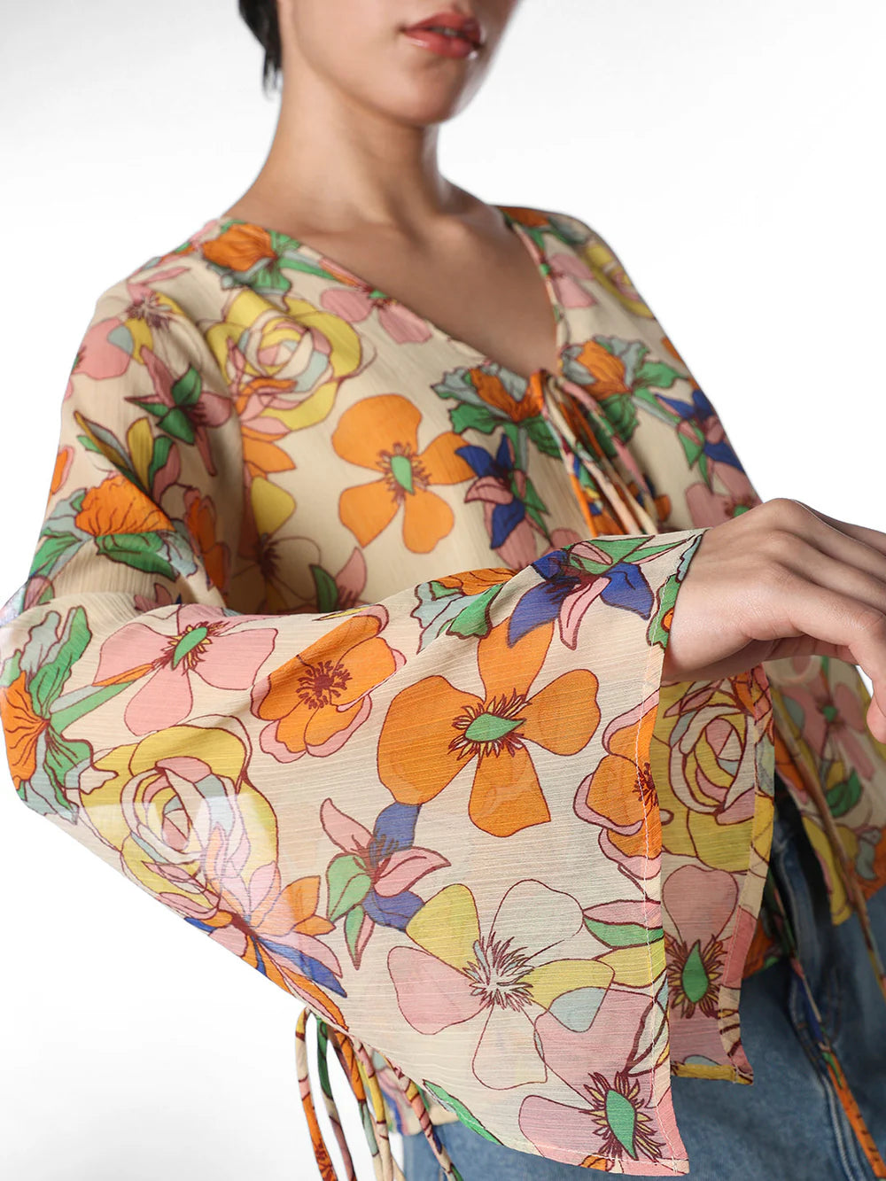 Beautiful Women’s Multi-Colour Top with Blooming Floral Design