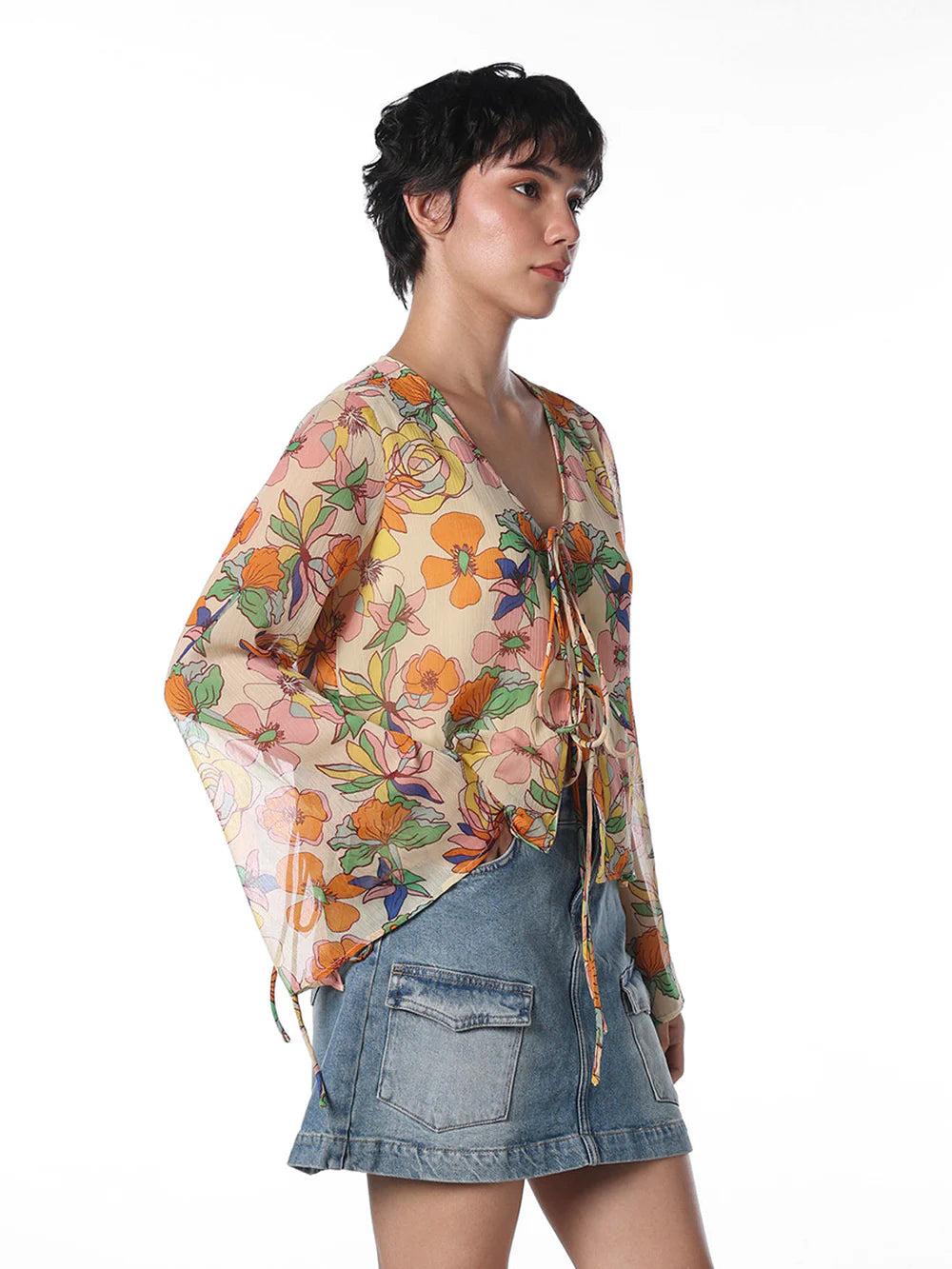 Beautiful Women’s Multi-Colour Top with Blooming Floral Design