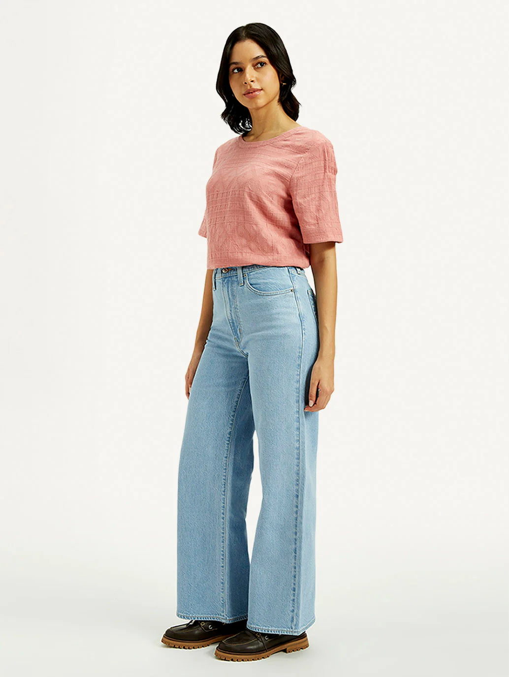 Light Indigo Wide Leg Jeans for Women with High-Rise Design, Ribcage Fit, Soft Stretchable Denim, and Chic Everyday Casual Wear