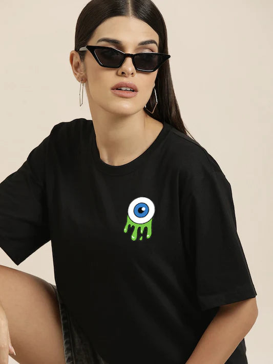 Comfortable Black Oversized T-shirt Featuring Trendy Printed Design