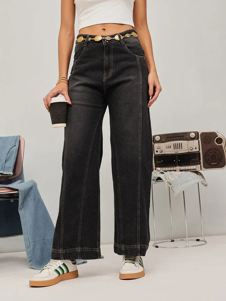 Casual Women’s Wide Leg Jeans Crafted from Premium Denim with Loose Flowing Fit and Contemporary Fashion-Forward Look