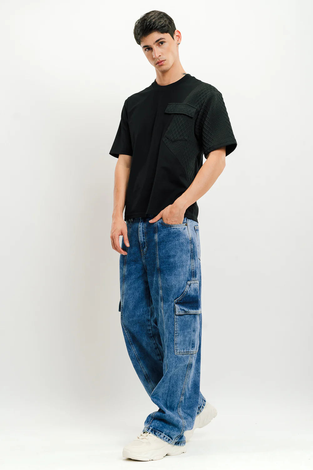 Men’s Blue Flap Pocket Straight Cargo Jeans
