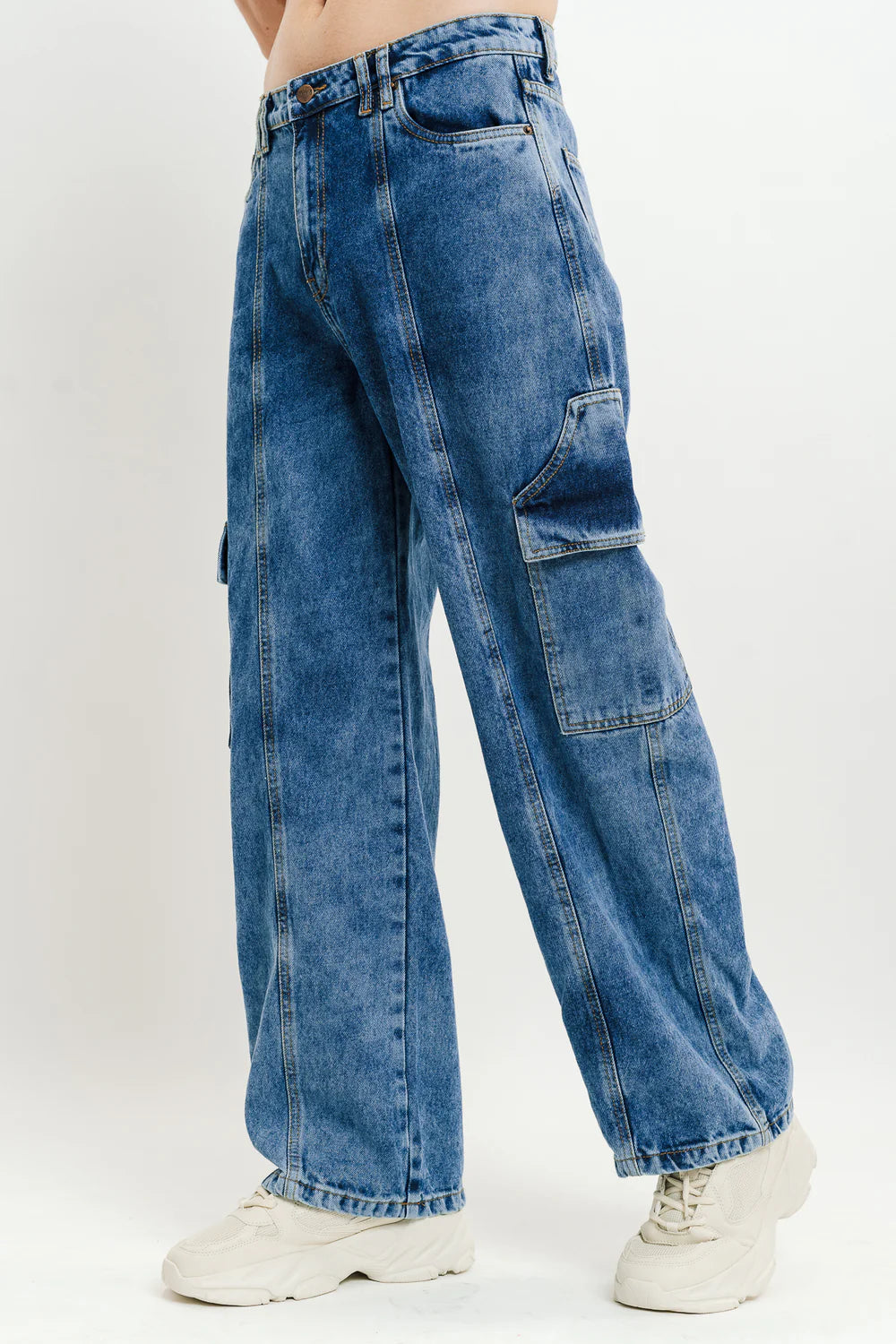 Men’s Blue Flap Pocket Straight Cargo Jeans