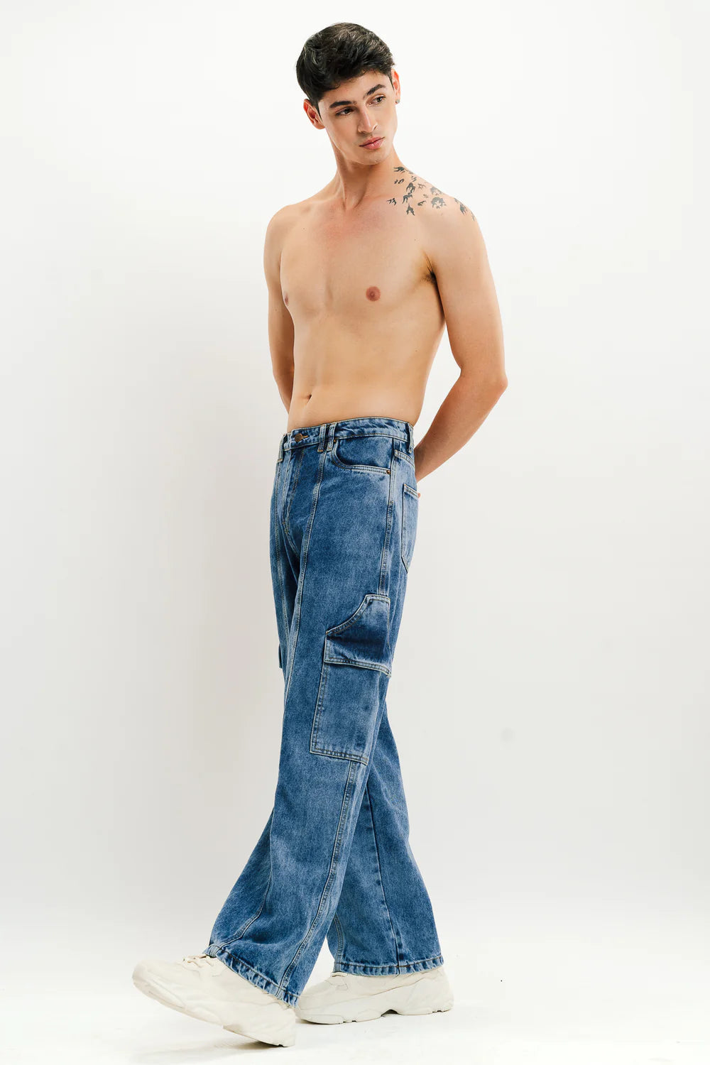 Men’s Blue Flap Pocket Straight Cargo Jeans