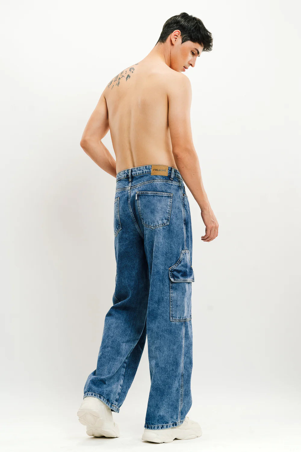 Men’s Blue Flap Pocket Straight Cargo Jeans