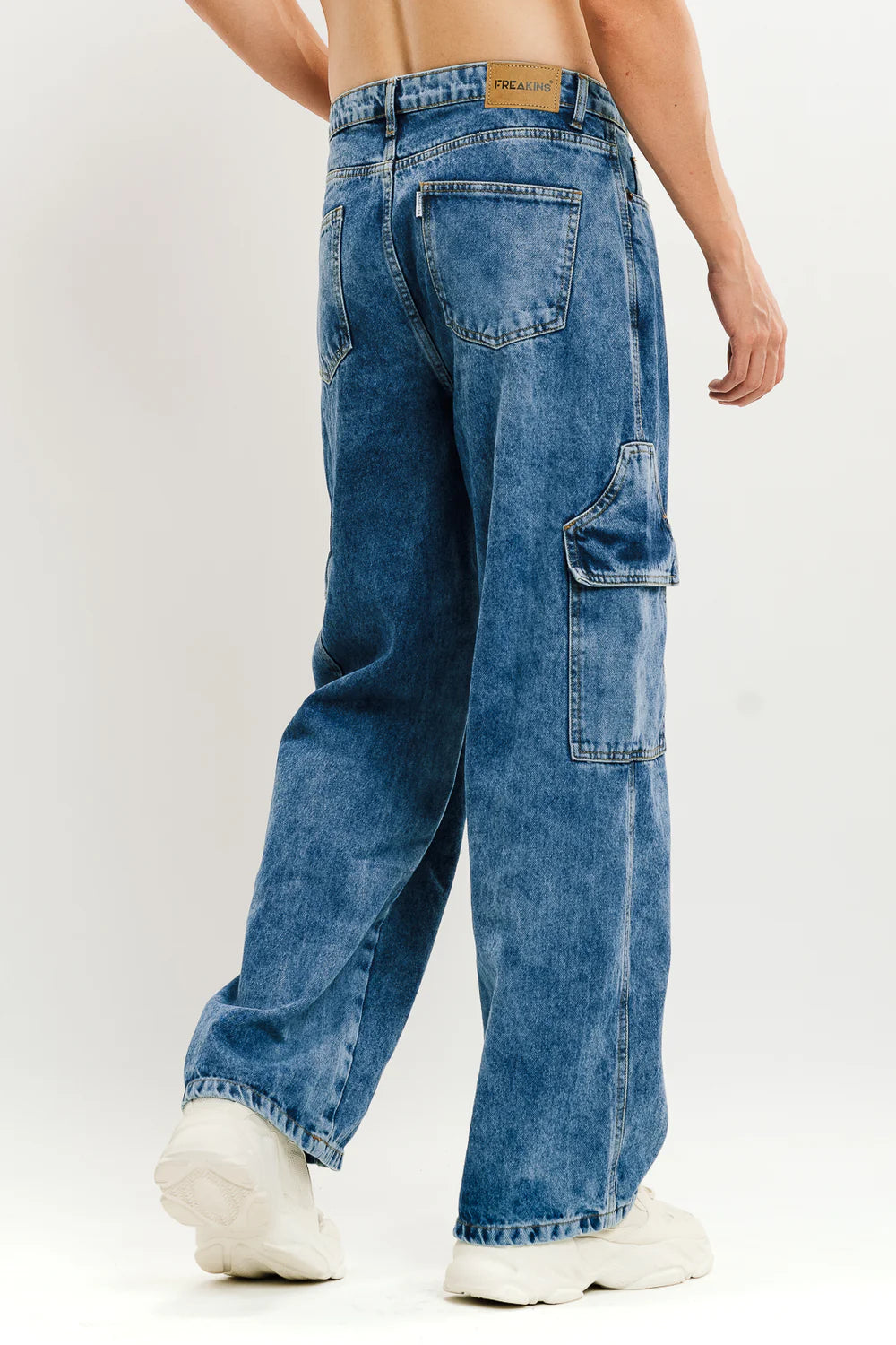 Men’s Blue Flap Pocket Straight Cargo Jeans