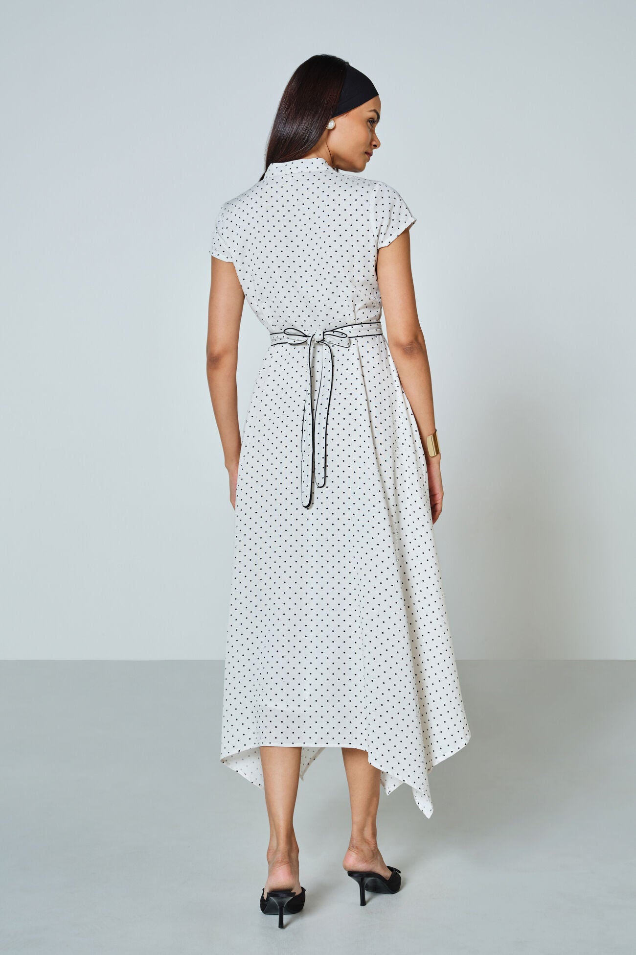 Graceful Polka Asymmetrical Dress with Youthful Vibe, Contemporary Design, and Elegant Finish for Brunches, Celebrations, and Gatherings