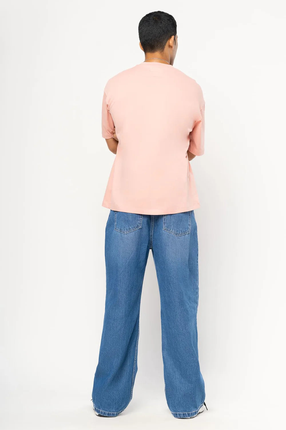 Blue Knee Slit Straight Baggy Fit Jeans for Men