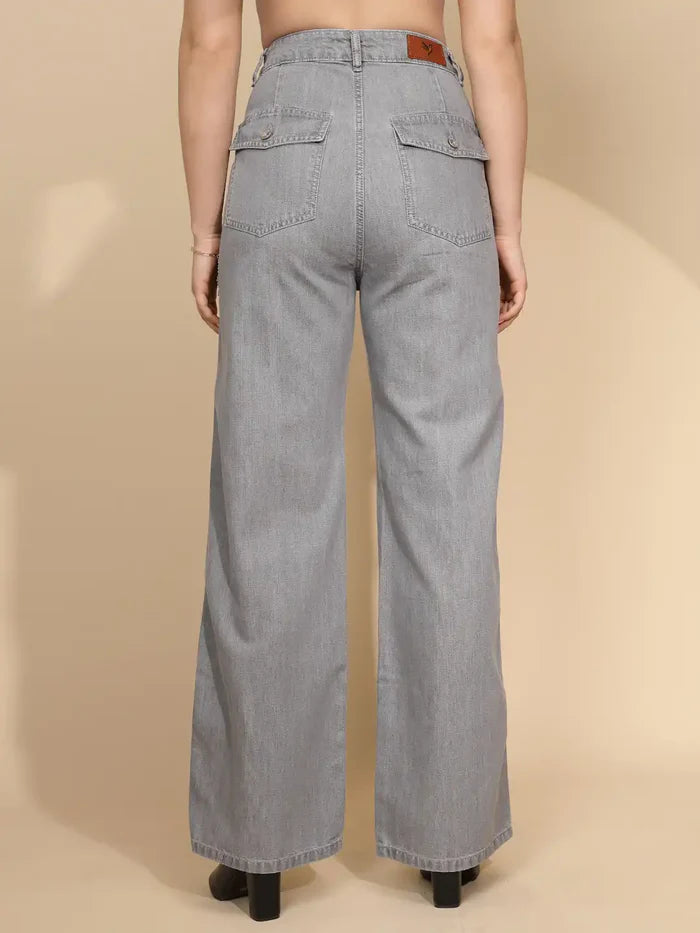Comfortable Grey Cotton Straight Loose Fit Jeans for Women Featuring Relaxed Silhouette, Soft Durable Material, and Everyday Casual Wear Potential