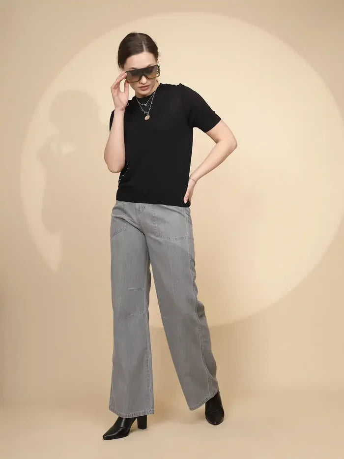 Comfortable Grey Cotton Straight Loose Fit Jeans for Women Featuring Relaxed Silhouette, Soft Durable Material, and Everyday Casual Wear Potential