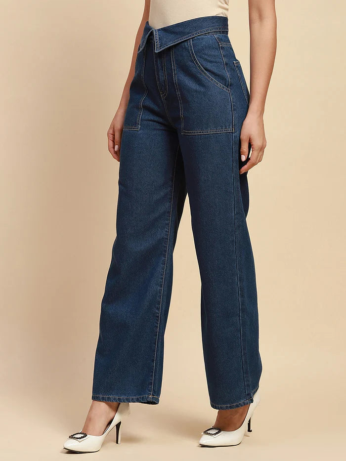 Women’s Blue Cotton Blend Loose Fit Jeans Featuring Relaxed Silhouette, Soft Comfortable Fabric, and Effortless Casual Everyday Style