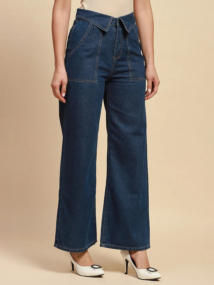 Women’s Blue Cotton Blend Loose Fit Jeans Featuring Relaxed Silhouette, Soft Comfortable Fabric, and Effortless Casual Everyday Style