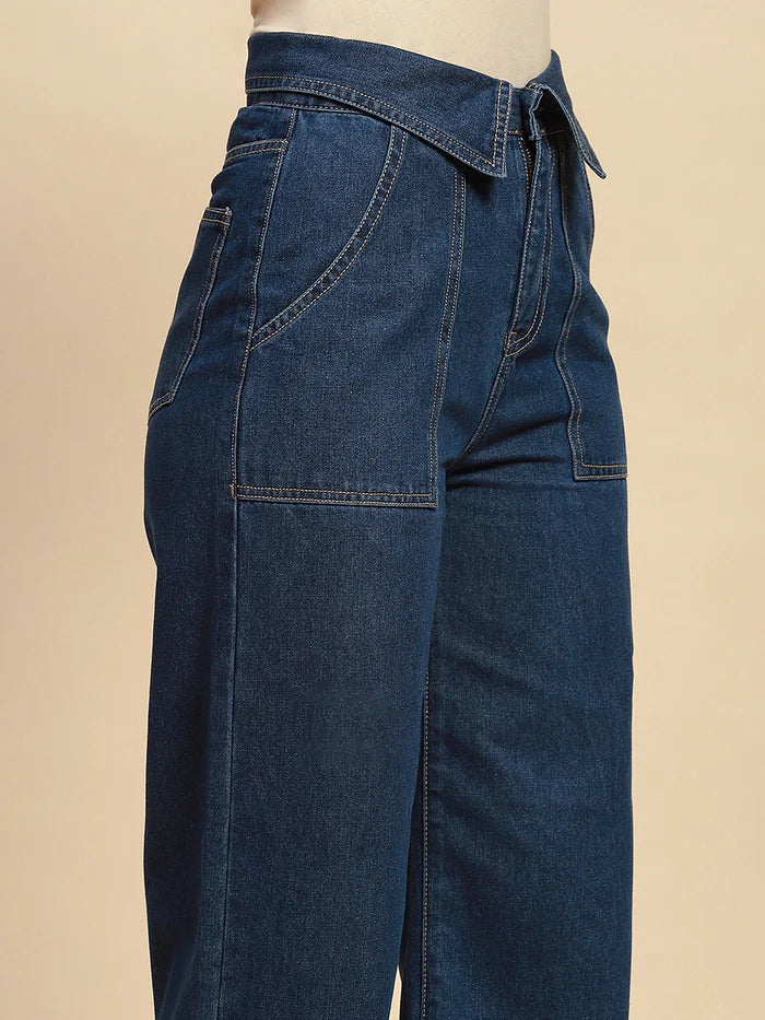 Women’s Blue Cotton Blend Loose Fit Jeans Featuring Relaxed Silhouette, Soft Comfortable Fabric, and Effortless Casual Everyday Style