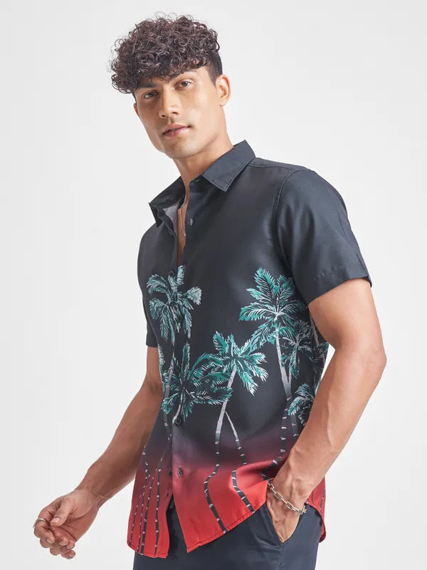 Black Oversized Printed Shirt for Men – Casual Fit
