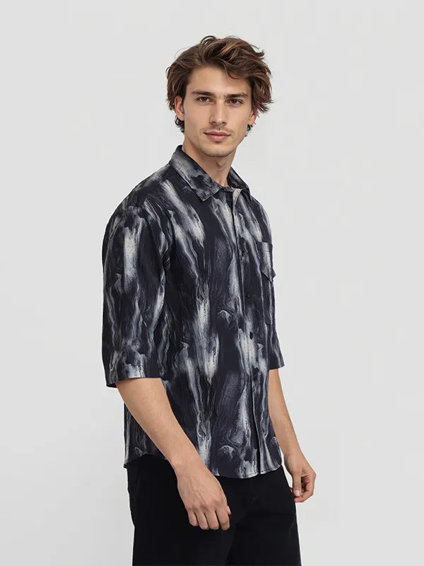 Black Printed Oversized Fit Casual Shirt