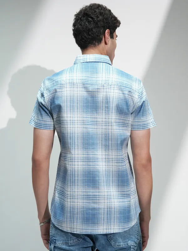Blue Checked Regular Fit Casual Shirt For Men