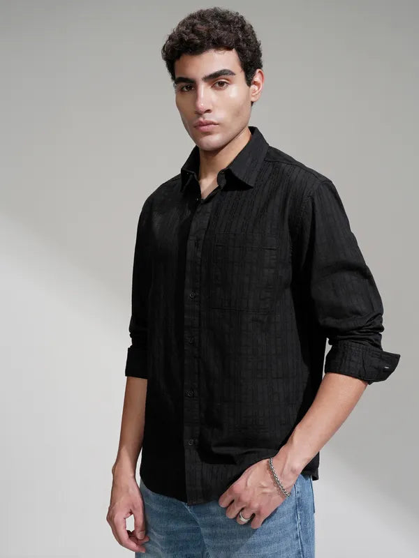 Men Black Checked Relaxed Fit Casual Shirt