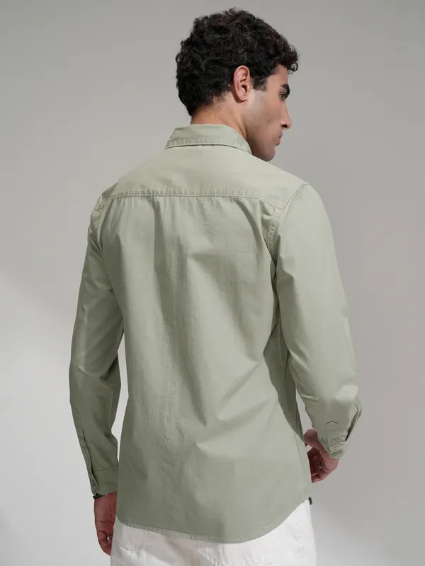 Green Printed Tailored Slim Fit Casual Shirt for Men