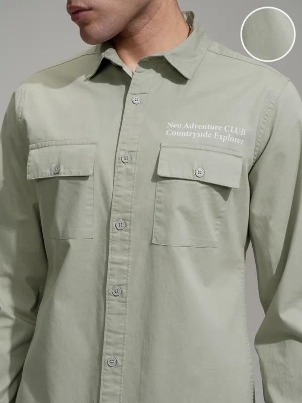 Green Printed Tailored Slim Fit Casual Shirt for Men