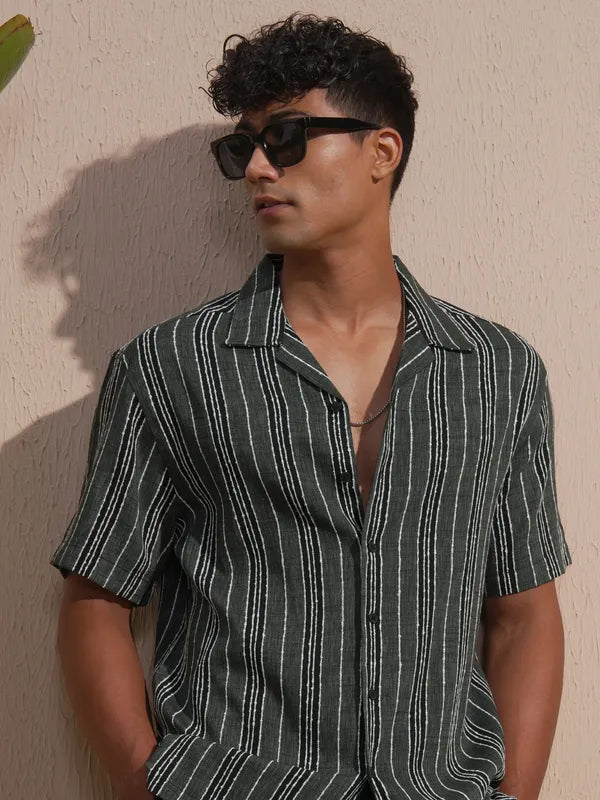 Grey Striped Relaxed Fit Casual Shirt