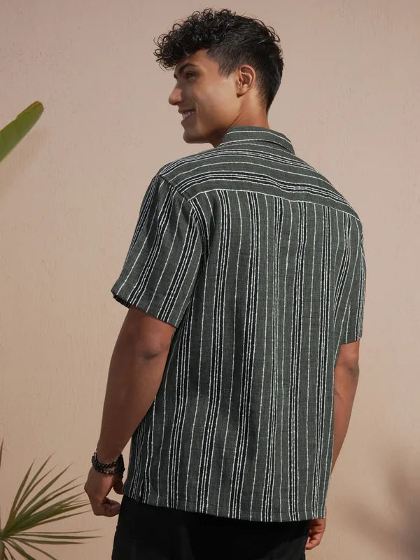 Grey Striped Relaxed Fit Casual Shirt