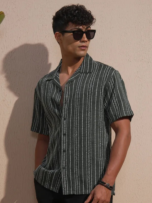 Grey Striped Relaxed Fit Casual Shirt