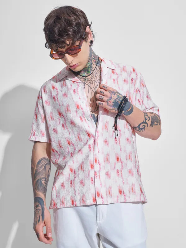 Off White Printed Relaxed Fit Casual Shirt